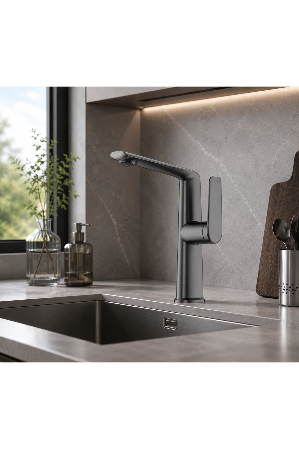 Fleko Gloria Antrasit Tall Lavabo Bataryası
